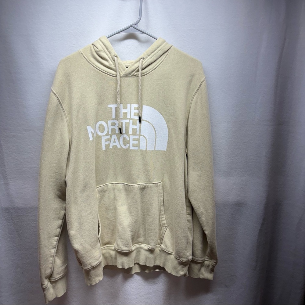 North Face Hoodie Mens L‎ Sand Pullover Hooded Sweatshirt Spell Out Logo Outdoor